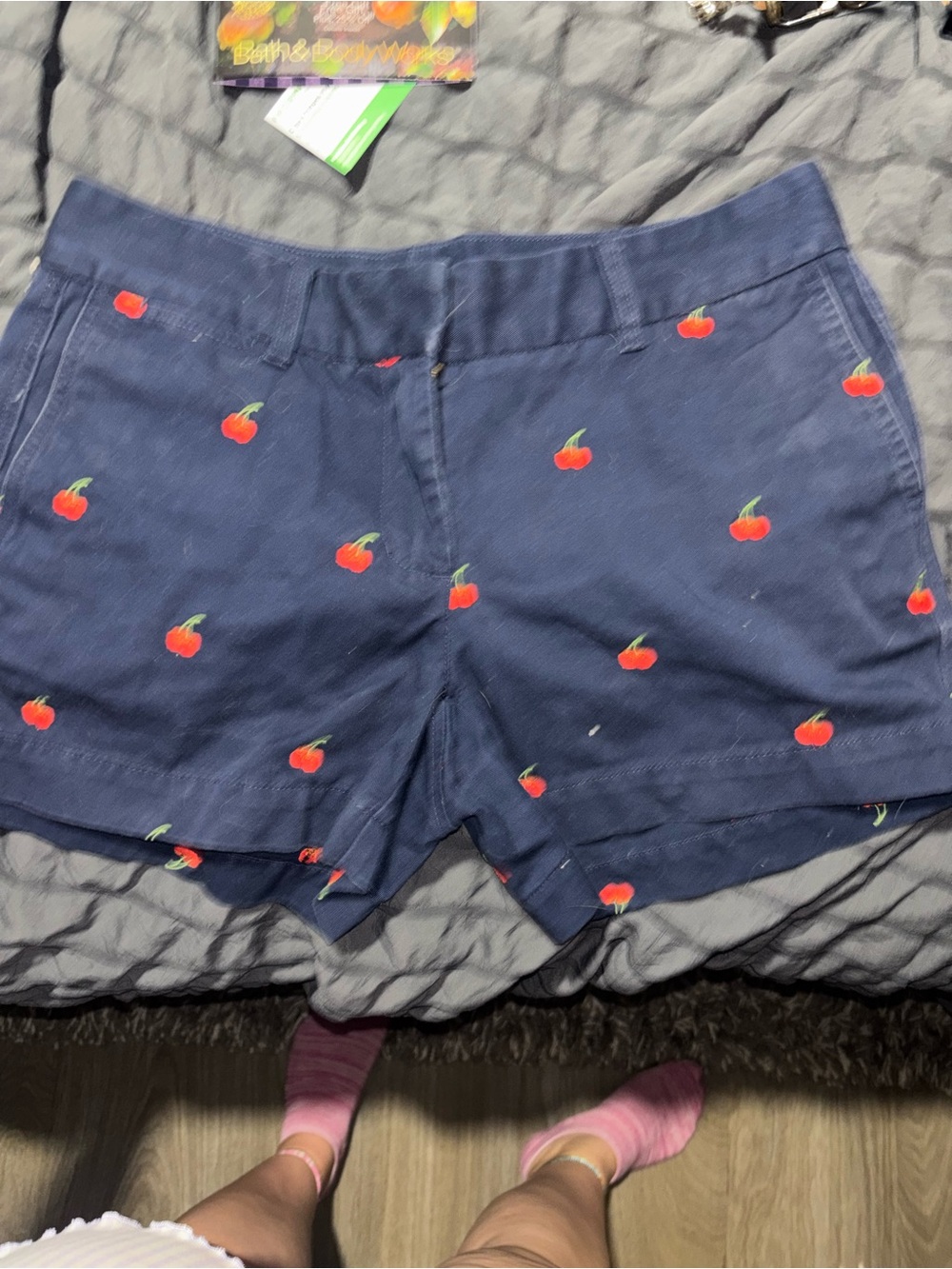 J. Crew Navy Shorts with Red Cherry Embroidery
